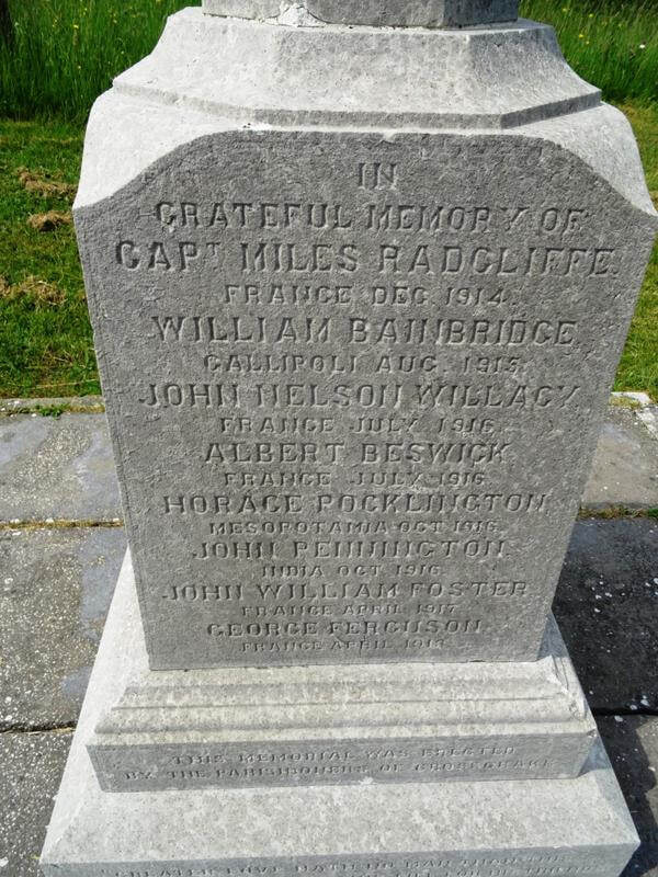 A close up image of inscription ofn the war memorial at Crosscrake Church 