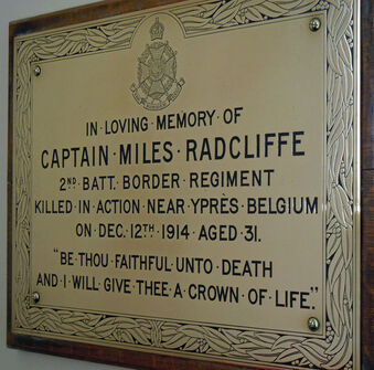 Image of a memorial to Miles Radcliffe in Crosscrake Church 
